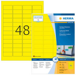 Herma 45, 7*21, 2 mm-es Herma A4 íves etikett címke, sárga színű (100 ív/doboz) (HERMA 4544) - cimke-nyomtato