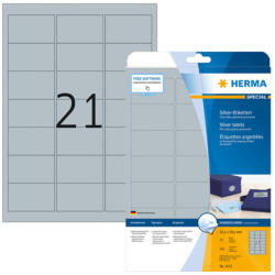 Herma 63, 5*38, 1 mm-es Herma A4 íves etikett címke, ezüst színű (25 ív/doboz) (HERMA 4113) - cimke-nyomtato