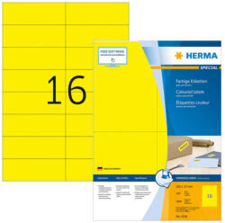 Herma 105*37 mm-es Herma A4 íves etikett címke, sárga színű (100 ív/doboz) (HERMA 4256) - cimke-nyomtato