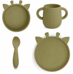Nuuroo Set din silicon pentru masa copilului - Likke - Giraffe - Olive Green - Nuuroo Set pentru masa bebelusi
