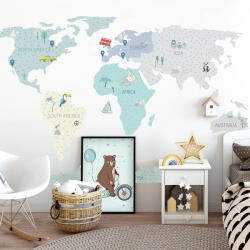  Autocolant Harta lumii - mentă Decoratiune camera copii