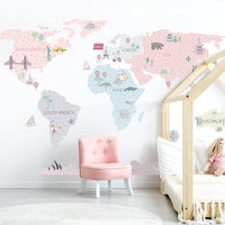  Autocolant Harta lumii - roz Decoratiune camera copii