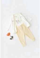 BabyCosy Set 3 piese Broscuta cu body, pantalonasi si vestuta din 80%bumbac organic si 20% poliester - Crem, BabyCosy (Marime: 18-24 Luni) (BC-CSYK6023-18)