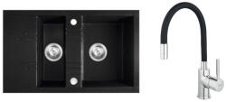 FERRO Pachet chiuveta Ferro DRGM3 48 79BA, granit, 790 x 480 mm, montare pe blat + baterie flexibila Ferro BZA4B negru