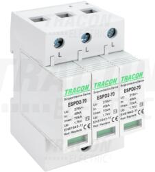 Tracon T2 AC típusú túlfeszültség levezető, cserélhető betéttel Uc: 275V; In_40kA; Imax_70kA; Up_1, 7kV; 3P (ESPD2-70-3P)