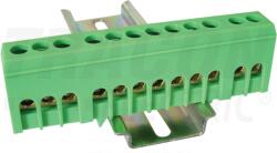 Tracon Szigetelt földelősín (N/PE), zárt, zöld 230/400VAC, 63A, 6×9mm, 12P, IP20 (NPE-ZG)