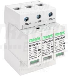 Tracon T2 DC típusú túlfeszültség levezető, cserélhető betéttel Ucpv: 800V; In_20kA; Imax_40kA; Up_2, 6kV (ESPD2-DC40-600)