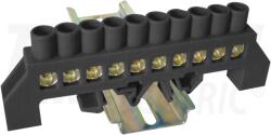 Tracon Szigetelt földelősín (N/PE), fekete 230/400VAC, 100A, 8×12mm, 10P, IP20 (NPE-BK8-10)