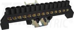 Tracon Szigetelt földelősín (N/PE), fekete 230/400VAC, 100A, 8×12mm, 14P, IP20 (NPE-BK8-14)