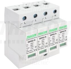 Tracon T2 AC típusú túlfeszültség levezető, cserélhető betéttel Uc: 275V; In_40kA; Imax_70kA; Up_1, 7kV; 4P (ESPD2-70-4P)