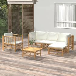 vidaXL Set mobilier de grădină cu perne alb crem, 6 piese, bambus (3155179) - vidaxl