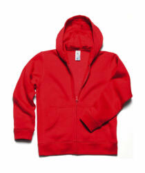 B&C Collection Gyerek kapucnis hosszú ujjú pulóver B and C Hooded Full Zip/kids Sweat 3/4 (98/104), Piros