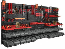 botle Fali panel szerszámokhoz 173 x 78 cm és 30 db Dobozok fedéllel Fekete műanyag XL