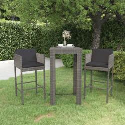 vidaXL Set mobilier bar de grădină, cu perne, 3 piese, gri, poliratan (3094779) - comfy