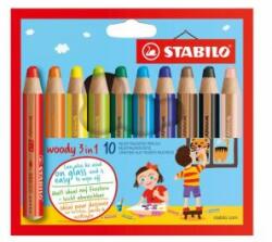 STABILO Creioane colorate STABILO Woody 3 în 1 - acuarelă, ceară - 10 bucăți de culori diferite