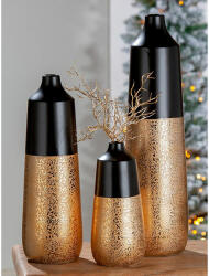  „Tomar exkluzív matt és fényes, fekete és arany színekben pompázó modern kerámia váza - 49cm