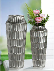  Ezüst színű, nyomott felületű kerámia váza 29cm Metallico
