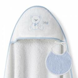Inter Baby Set cadou bebelusi cu prosop baie si bavetica Inter Baby alb si bleu - ursulet (IB01238-11)