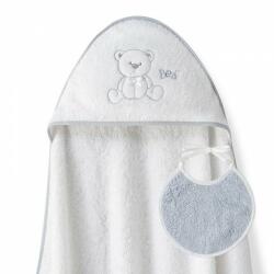 Inter Baby Set cadou bebelusi cu prosop baie si bavetica Inter Baby alb si gri - ursulet (IB01238-18)