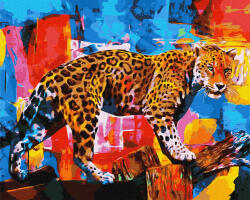 Ideyka Set pictura pe numere, cu sasiu, Leopard colorat, 40x50 cm (KHO4338)