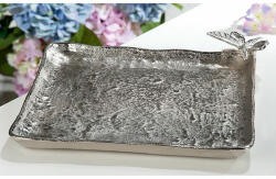  Ezüst színű antik hatású alumínium tál, méhecskével 29cm