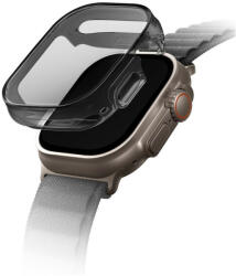 Apple Watch Ultra (49 mm), Szilikon védőkeret, 4H képernyővédő fóliával, szíj nélkül, közepesen ütésálló, Uniq Garde Hybrid, átlátszó/fekete - tok-shop