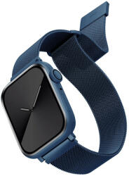 Apple Watch 1-6, SE (42 / 44 mm) / Watch 7-8 (45 mm), fém pótszíj, milánói stílus, mágnes zárral, Uniq Dante, kék - tok-shop