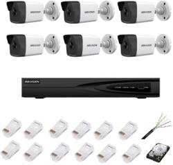 Hikvision Sistem de supraveghere complet cu 6 camere IP, 4MP, lentila 2.8mm, IR 30m, NVR cu 8 canale IP cu rezolutie 4k, accesorii (36431-) - camerepro