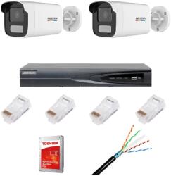 Hikvision Sistem de supraveghere IP cu 2 camere ColorVu, 4MP, lentila 4mm, lumina alba 50m, NVR cu 4 canale IP 4K, accesorii, HIKVISION (36435-)