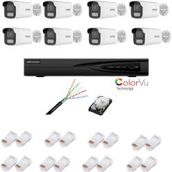 Hikvision Kit supraveghere IP cu 8 camere ColorVu, 4MP, lentila 4mm, lumina alba 50m, NVR cu 8 canale IP 4K, accesorii, HIKVISION (36438-)