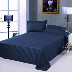 HomePuls Cearsaf de pat 2 persoane Damasc Policoton dunga 1 cm, 220 x 230 cm, Albastru