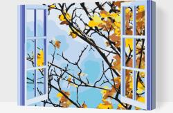 Festés számok szerint - Őszi ablak Méret: 30x40cm, Keretezés: Keret nélkül (csak a vászon)