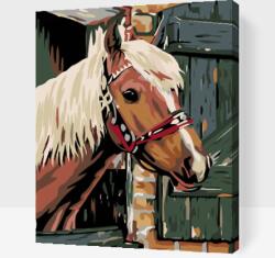  Festés számok szerint - Ló istállóban Méret: 30x40cm, Keretezés: Keret nélkül (csak a vászon)