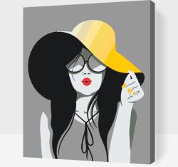  Festés számok szerint - Hölgy sárga kalapban Méret: 30x40cm, Keretezés: Keret nélkül (csak a vászon)