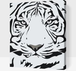 Festés számok szerint - Fekete-fehér tigrisfej Méret: 30x40cm, Keretezés: Keret nélkül (csak a vászon)
