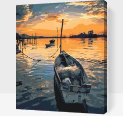 Festés számok szerint - Halászhajó a naplementében Méret: 30x40cm, Keretezés: Keret nélkül (csak a vászon)