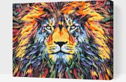 Festés számok szerint - Színpompás oroszlán Méret: 30x40cm, Keretezés: Keret nélkül (csak a vászon)
