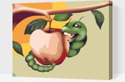Festés számok szerint - Almát majszoló hernyó Méret: 30x40cm, Keretezés: Keret nélkül (csak a vászon)