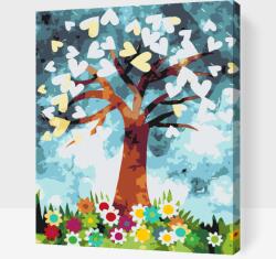 Festés számok szerint - Fa tele szívekkel Méret: 30x40cm, Keretezés: Keret nélkül (csak a vászon)