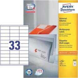 Avery Zweckform 70 mm x 25.4 mm Papír Íves etikett címke Avery Zweckform Fehér ( 100 ív/doboz ) (3421)