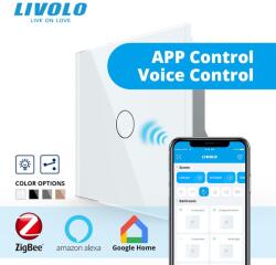 LIVOLO Intrerupator simplu tactil, dimabil adaptiv, cap scara / cap cruce, Protocol Zigbee, cu panou sticla, Generatia Noua Alb (VL-FC1SD1Z-2G-W)