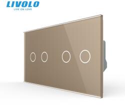 LIVOLO Intrerupator dublu cap / scara + dublu cap / scara, generatia noua, cu panou sticla Auriu (VL-FC2S-FC2S-P702/02-4AP)