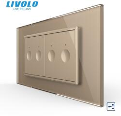 LIVOLO Intrerupator tactil dublu cap scara / cruce + Intrerupator tactil dublu cap scara / cruce, 4M, cu rama sticla Auriu (VL-2FC2S-2AP-P9E)