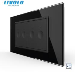 LIVOLO Intrerupator tactil dublu cap scara / cruce + Intrerupator tactil dublu cap scara / cruce, 4M, cu rama sticla Negru (VL-2FC2S-2BP-P9E)