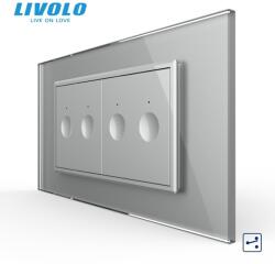 LIVOLO Intrerupator tactil dublu cap scara / cruce + Intrerupator tactil dublu cap scara / cruce, 4M, cu rama sticla Gri (VL-2FC2S-2IP-P9E)