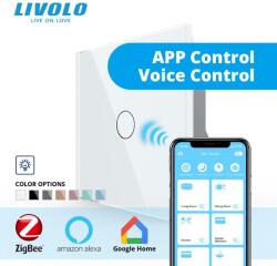 LIVOLO Intrerupator simplu tactil, dimabil adaptiv, Protocol Zigbee, cu panou sticla, Generatia Noua Alb (VL-FC1D1Z-2G-W)