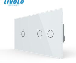 LIVOLO Intrerupator simplu cap / scara + dublu cap / scara, generatia noua, cu panou sticla Alb (VL-FC1S-FC2S-P701/02-4WP)
