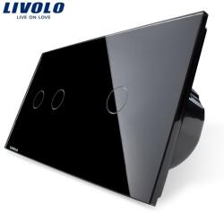 LIVOLO Intrerupator dublu+simplu, generatia noua Albastru (VL-C702/VL-C701-19)