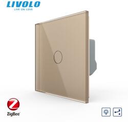 LIVOLO Intrerupator simplu tactil, dimabil adaptiv, cap scara / cap cruce, Protocol Zigbee, cu panou sticla, Generatia Noua Auriu (VL-FC1SD1Z-2G-A)