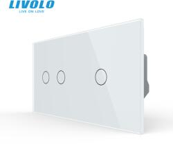 LIVOLO Intrerupator dublu cap / scara + simplu cap / scara, generatia noua, cu panou sticla Alb (VL-FC2S-FC1S-P702/01-4WP)